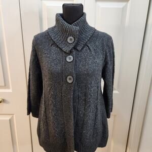 Harmonic Women's size  Med Gray Sweater Button Up High Neck